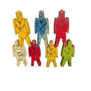 Vintage Bill Ding Wooden Balancing Stacking Men Figures Toy Set Collectible Game